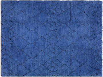 handmade Modern Moroccan Blue Black Hand Knotted RECTANGLE 100% WOOL area rug 8x10